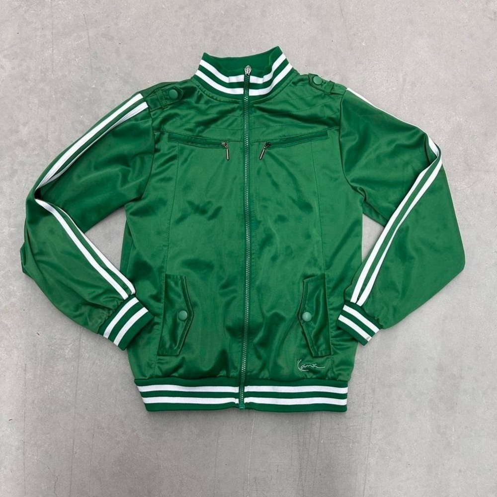 1990s Vintage Rare Karl Kani Green Striped Zip Up Track Jacket - Size S/M
